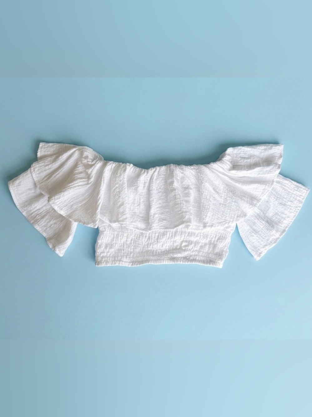 VICI White Cotton Gauze Off Shoulder Crop Top Size L Boho Milkmaid Cottagecore